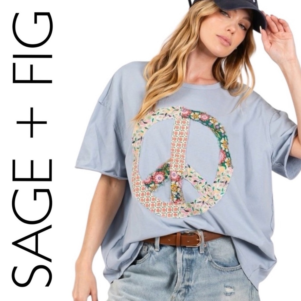 Sage + Fig Blue Peace Sign T-Shirt